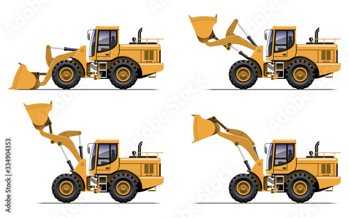 set of construction machines, wheel loader