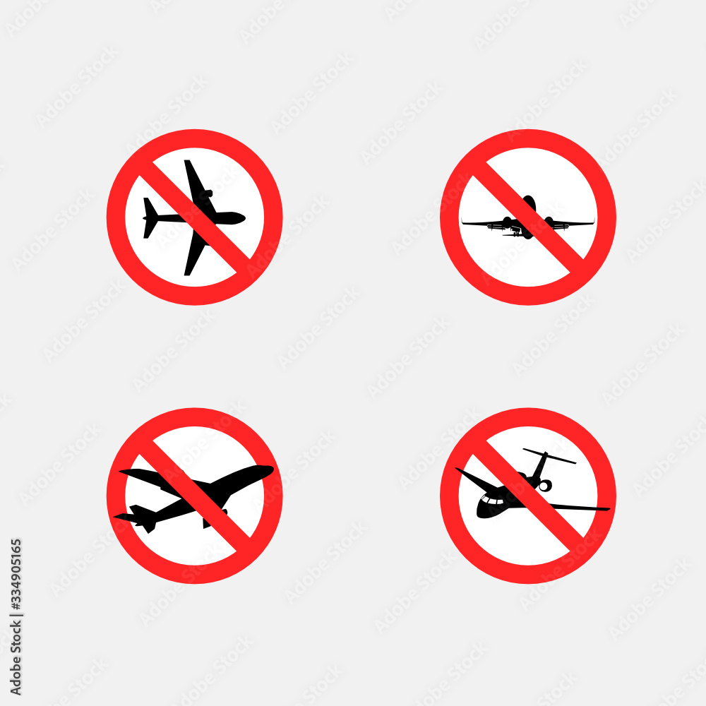 Concept of the prohibition of flights. Airplane stop flight icons. vector.
