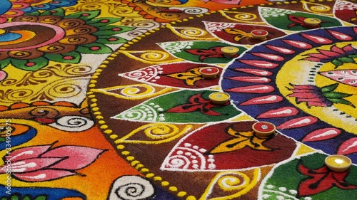 Beautiful colorful Indian traditional rangoli decoration for Diwali or Deepavali celebration