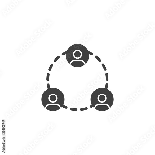 Three people connected vector icon. Network connection filled flat sign for mobile concept and web design. Social network glyph icon. Symbol, logo illustration. Vector graphics