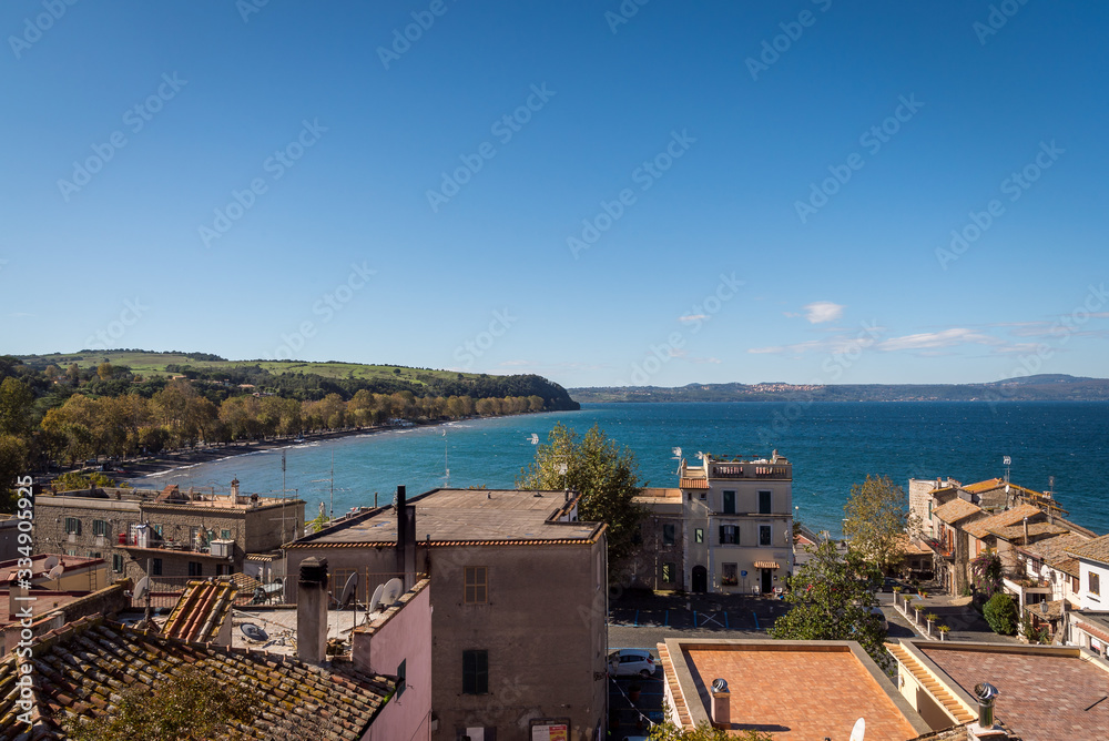  Overlooking historic buildings and a beautiful lake in the town of Anguillara in Italy