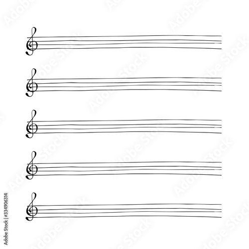 Music sheet background with hand drawn music notes. Simple cartoon design. Vector