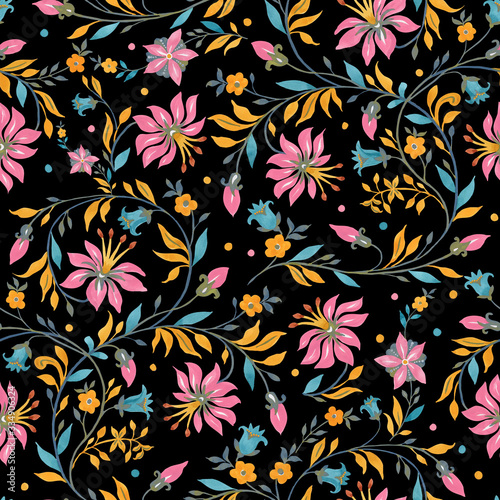   Beautiful floral ornament seamless pattern. Stylish illustration for your design and decor. Romantic print for the surface.