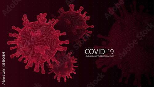 Vector illustration. Coronavirus 2019 nCov novel coronavirus. Microscopic view of virus cells close up. Dangerous ncov corona virus, SARS pandemic risk. 3D polygonal.