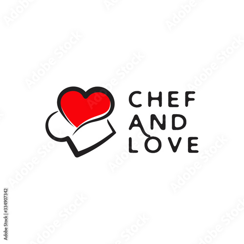 chef hats and hearts as a symbol of the chef's logo design that cooks using their feelings or conscience 