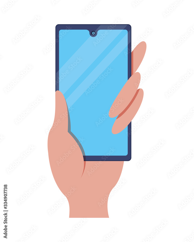 hand with smartphone device tech isolated icon hand with smartphone device tech isolated icon