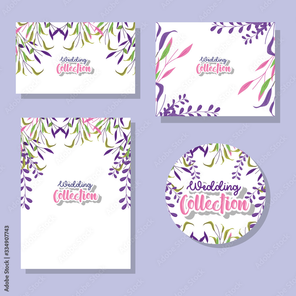 leaves cards set of wedding collection vector design