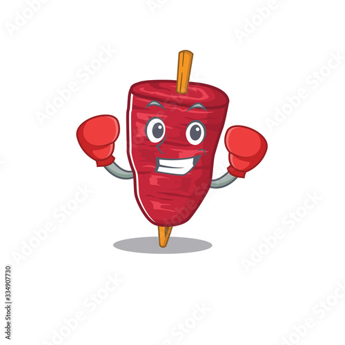 A sporty boxing athlete mascot design of doner kebab with red boxing gloves