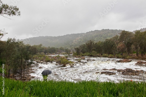 mountain landscape with river and trees, avon descent, bells rapids, perth, australia 