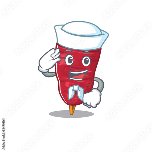 Sailor cartoon character of doner kebab with white hat
