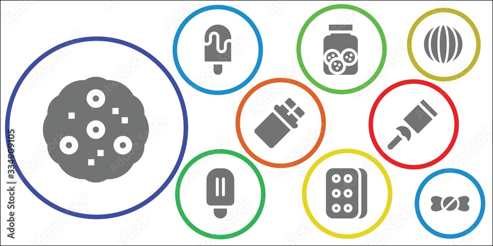 Fototapeta premium Modern Simple Set of candy Vector filled Icons