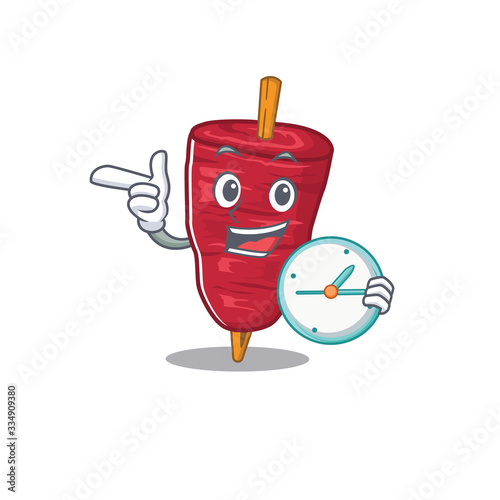 Doner kebab mascot design concept smiling with clock