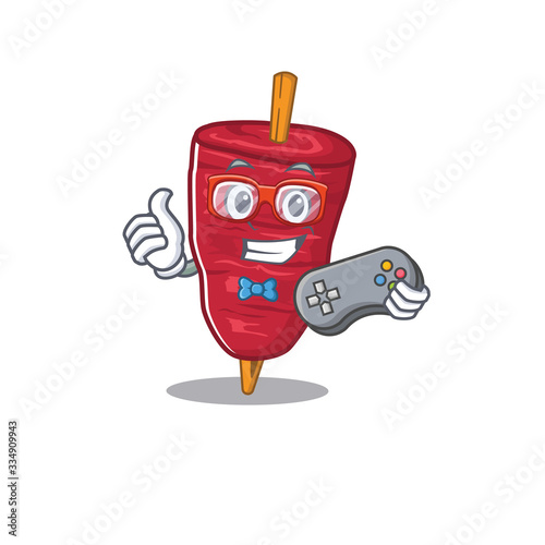 Mascot design concept of doner kebab gamer using controller