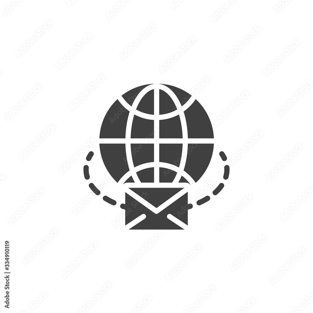 Globe with mail vector icon. filled flat sign for mobile concept and web design. E-mail envelope glyph icon. Symbol, logo illustration. Vector graphics Globe with mail vector icon. filled flat sign for mobile concept and web design. E-mail envelope glyph icon. Symbol, logo illustration. Vector graphics