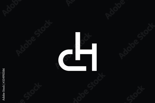 Minimal elegant monogram art logo. Outstanding professional trendy awesome artistic CH HC DH HD initial based Alphabet icon logo. Premium Business logo White color on black background