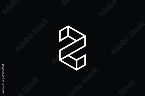 Minimal elegant monogram art logo. Outstanding professional trendy awesome artistic 3D Z ZZ initial based Alphabet icon logo. Premium Business logo White color on black background