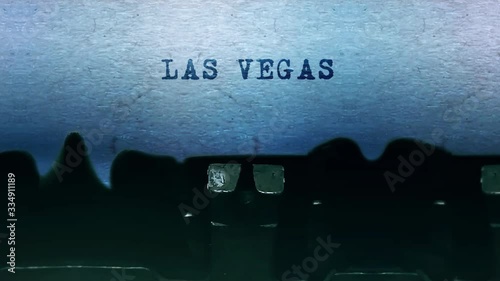 LAS VEGAS Word closeup Being Typing and Centered on a Sheet of paper on old vintage Typewriter mechanical 4k Footage Background Animation.