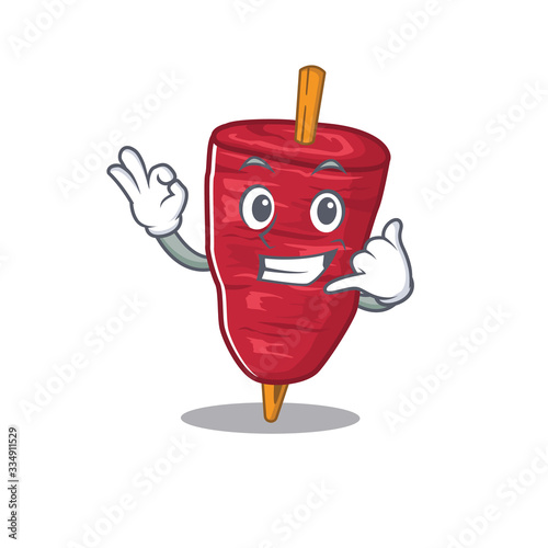 Cartoon design of doner kebab with call me funny gesture