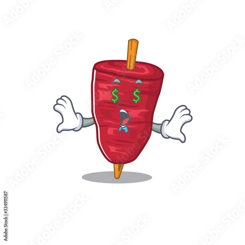 Rich cartoon character design of doner kebab with money eyes
