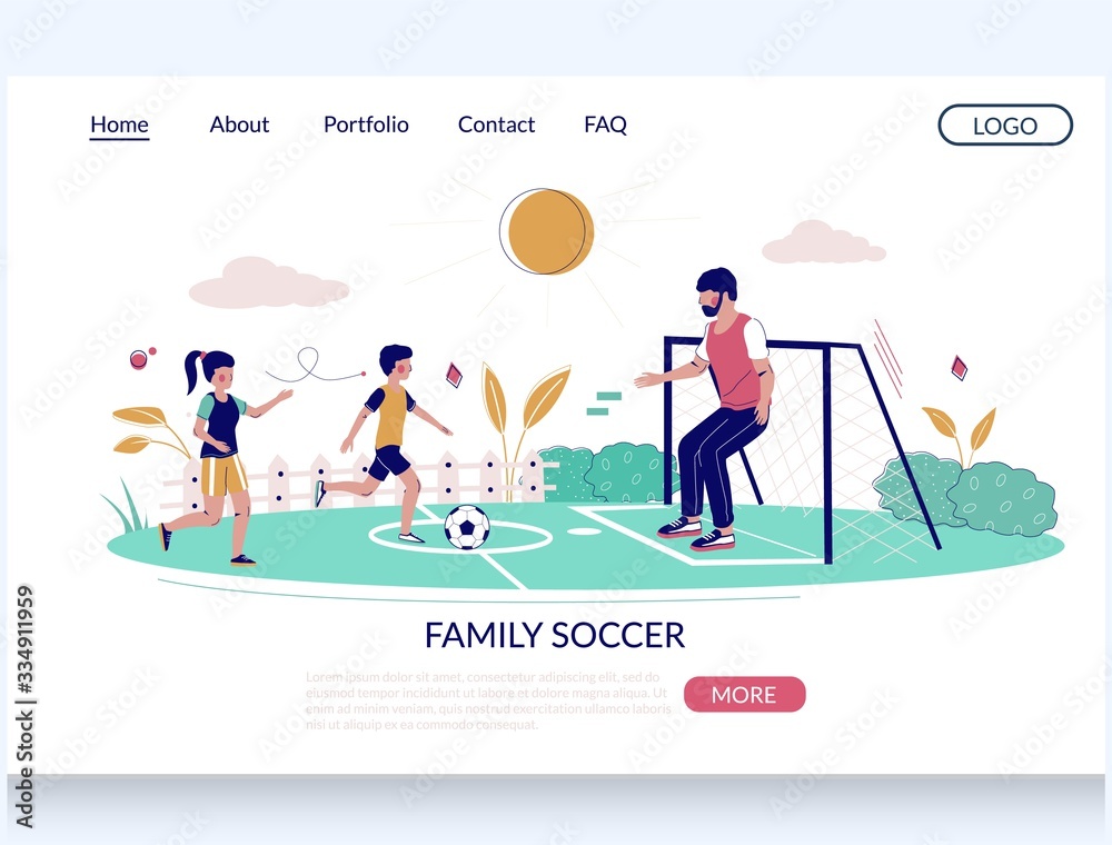 Family soccer vector website landing page design template