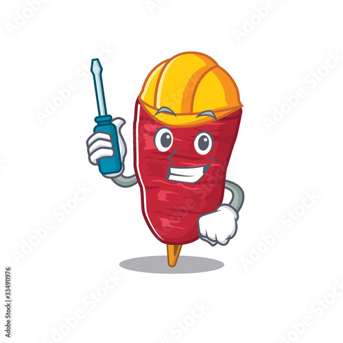 cartoon character of doner kebab worked as an automotive
