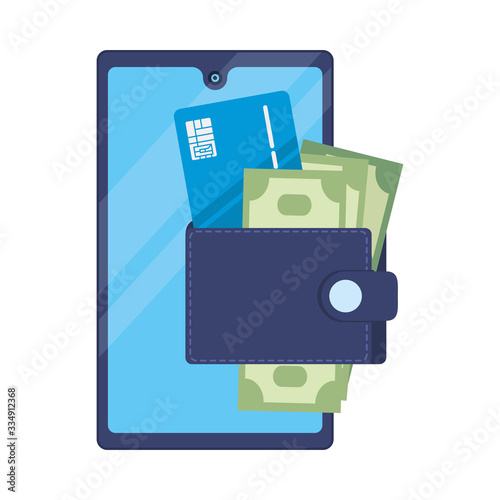 smartphone with wallet money and credit card
