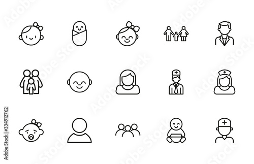 Set of people related vector line icons.