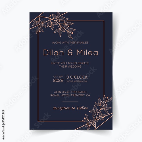 Elegant wedding invitation cards template with watercolor floral decoration