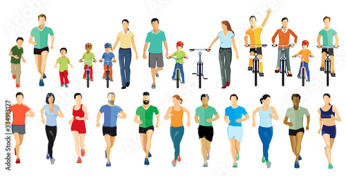 Menschen Laufen und Radfahrer beim Sport treiben