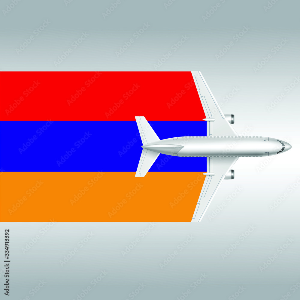 Plane and flag of Armenia. Travel concept for design