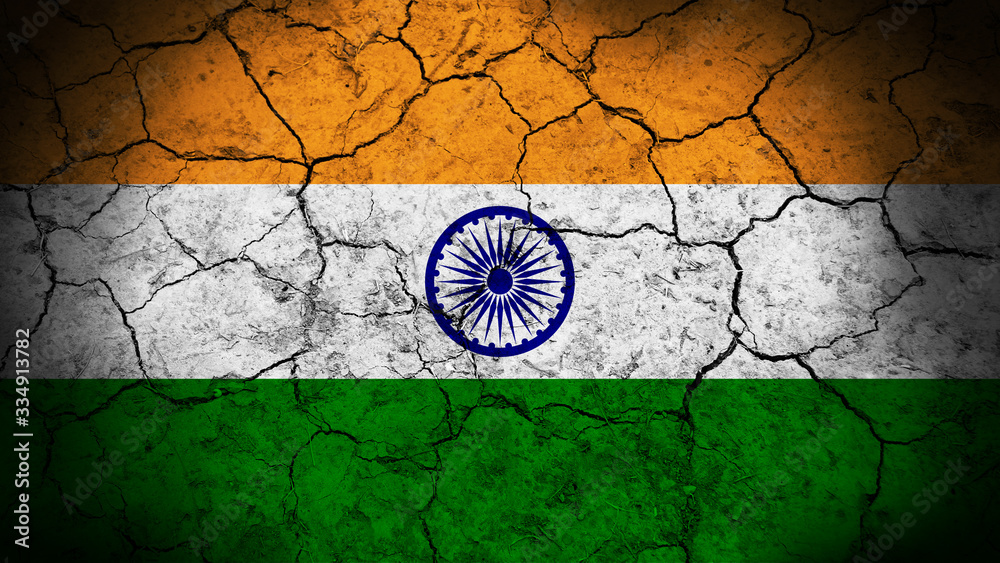 India flag on the cracked background texture. 