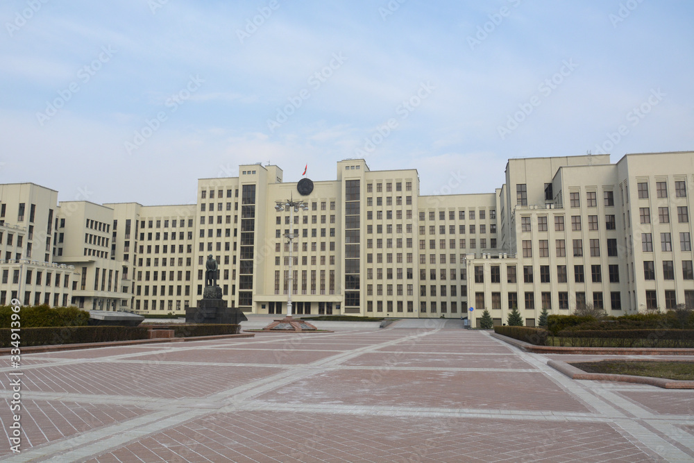 The House of the Government of the Republic of Belarus and Lenin monument , Minsk, Belarus