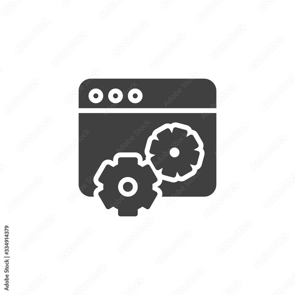 Web Optimization vector icon. Website and gear filled flat sign for mobile concept and web design. Webpage settings glyph icon. Symbol, logo illustration. Vector graphics Web Optimization vector icon. Website and gear filled flat sign for mobile concept and web design. Webpage settings glyph icon. Symbol, logo illustration. Vector graphics