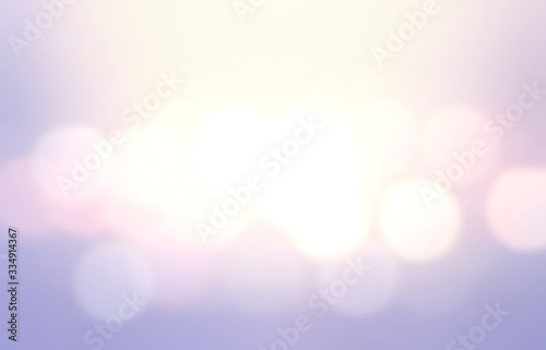 Subtle gleaming empty background. Bokeh blur pattern on lilac pastel abstract template. Bright lights on defocus illustration.