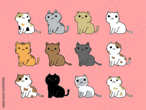Fototapeta Naklejka Na Ścianę i Meble -  cute cats cartoon set vector