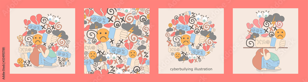 four cyberbullying illustrations