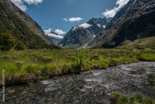 Milford Sound, New Zealand - January 13, 2020 : The rural mountains before reaching Milford Sound