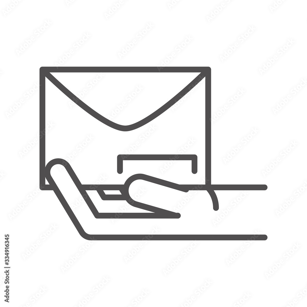 hand with envelope post related delivery line style icon