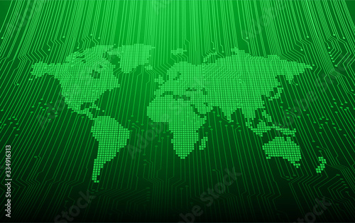 binary circuit board future technology,  cyber security concept background, abstract hi speed digital. world map vector