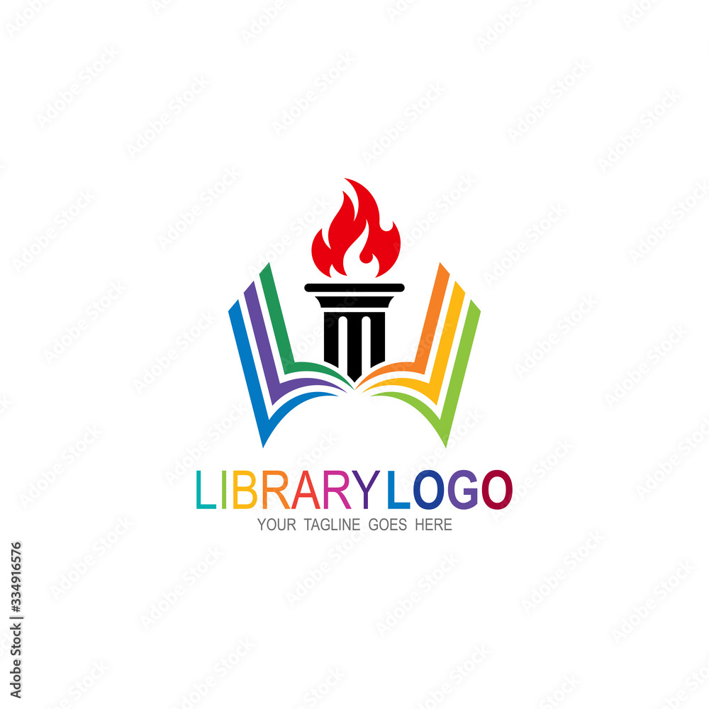Library logo and book design template, Education icon