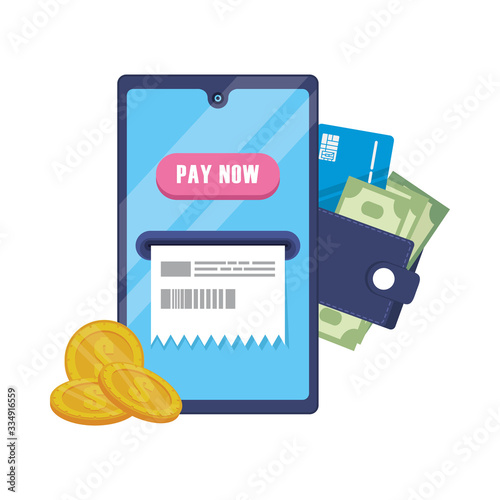 smartphone with wallet money and credit card