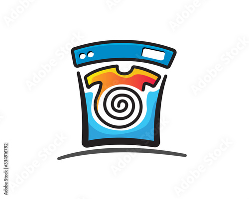 Machine with cloth washing modern laundry logo design inspiration photo