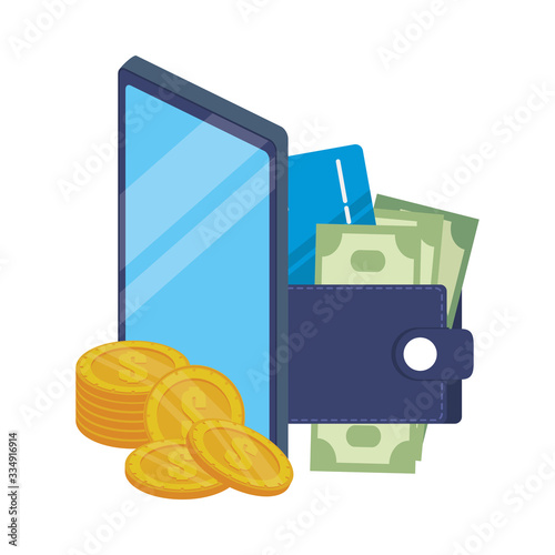 smartphone with wallet money and credit card