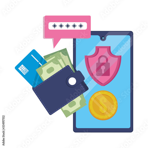 smartphone with wallet money and credit card