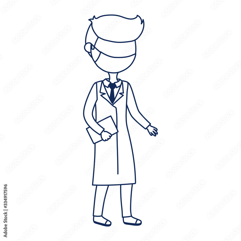 young doctor with mask and clipboard covid 19 coronavirus pandemic line style young doctor with mask and clipboard covid 19 coronavirus pandemic line style