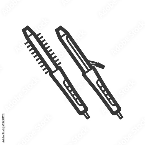 Curling iron outline single isolated vector icon. Home appliances and electronics illustration on white background