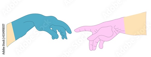 TWO hands in latex gloves isolated on a white background. Vector illustration..