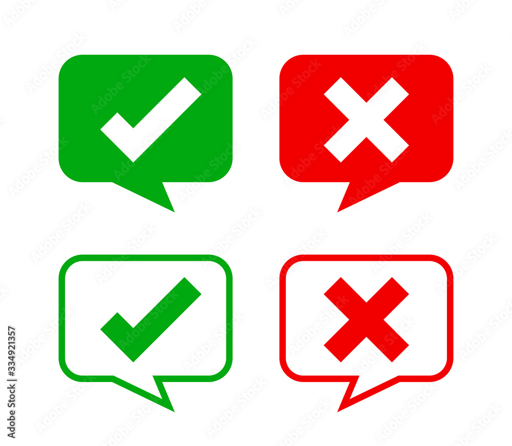 check mark sign in speech bubble square isolated on white, checkmark yes or no vote in speech box symbol, correct choice x or confirm and deny icon, cross or right for question, label talk ok and deny check mark sign in speech bubble square isolated on white, checkmark yes or no vote in speech box symbol, correct choice x or confirm and deny icon, cross or right for question, label talk ok and deny