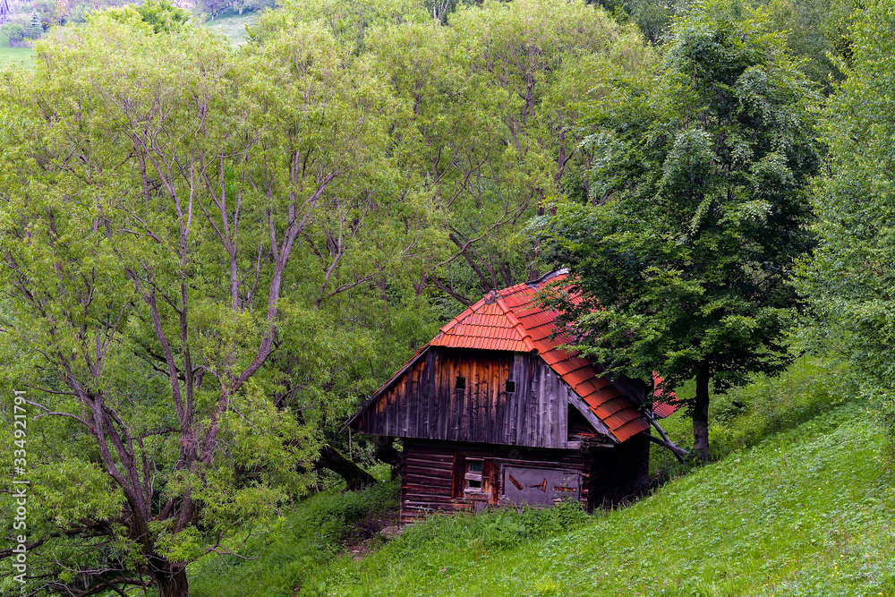 Landscape with a wooden house, chalet