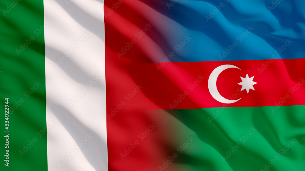 Waving Italy and Azerbaijan National Flags with Fabric Texture Waving Italy and Azerbaijan National Flags with Fabric Texture